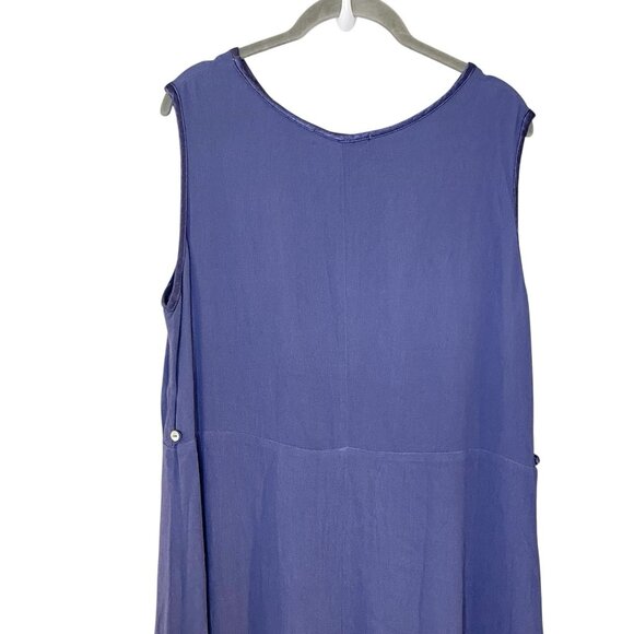 Cut Loose Blue Crinkle Teacher Dress L Lagenlook Sleeveless Rayon Midi Button - Picture 4 of 6
